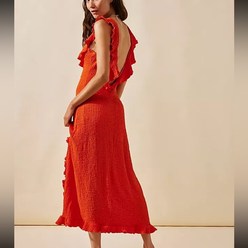 NWT Free people bright orange ruffle low back beach dress size L - Picture 3 of 7